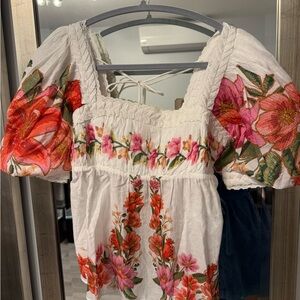 Farm Rio Floral Embroidered White Top size S